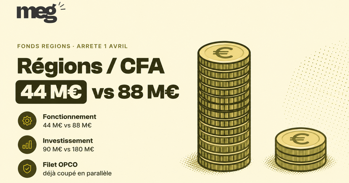 Régions et CFA : 44 M€ au lieu de 88, enveloppe France compétences divisée par deux